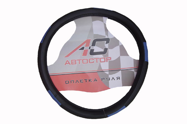 AVT1498 АВТОСТОР Оплетка на руль N28-B (M) черно-голубая