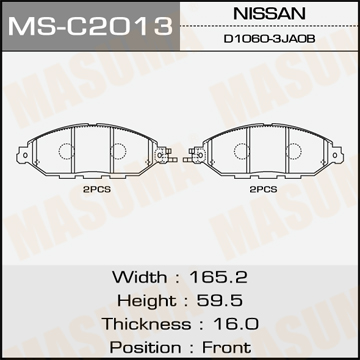 MSC2013 MASUMA Колодки тормозные передние NISSAN PATHFINDER 14-/INFINITI QX60 12- Masuma