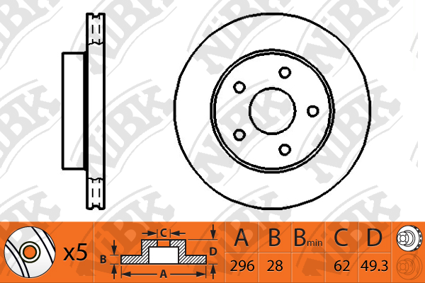 RN1258 NIBK Диск тормозной LEXUS IS 05- перед. 296 мм