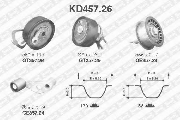KD45726 SNR-NTN Комплект грм vw golf iv,bora/skoda octavia 1.4-1.6l (2 ремня+ 4ролика)