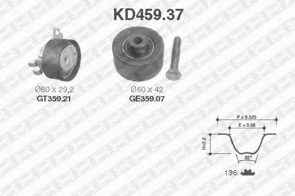 KD45937 SNR-NTN ремень грм [136 зуб.] + 2 ролика
