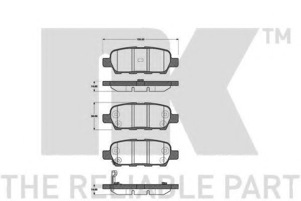222257 NK Колодки тормозные дисковые задние 105*38 мм Nissan 222257 NK