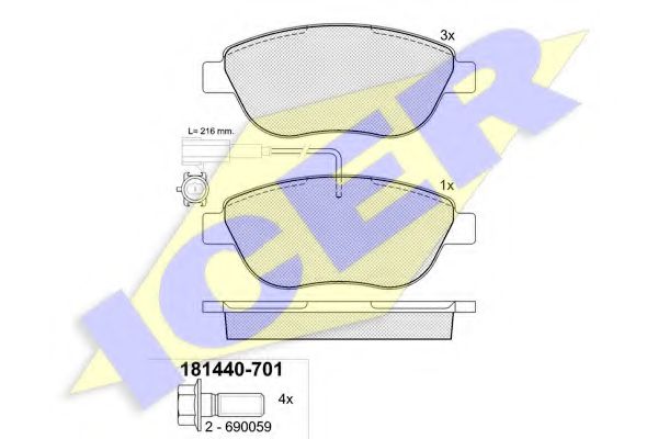 181440701 ICER к-т колодки opl corsa dfiat puntobravodoblo 1.41.6 jtd1.4t1.9jtd1.9d 02- пер