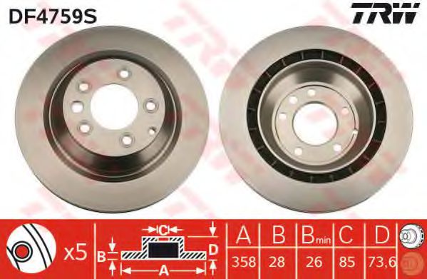 DF4759S LUCAS TRW/ZF RUSSIA    AUDI Q7 06CayenneTouareg 03 Vent.D358mm TRW DF4759S
