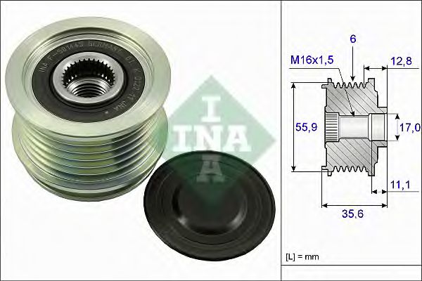 535004110 INA Шкив генератора VAG A4/A6/OCTAVIA/YETI/GOLF 6/PASSAT/TIGUAN 00- 1.6-2.0
