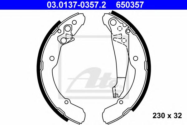 03013703572 ATE Колодки тормозные VAG OCTAVIA/ROOMSTER/CADDY 96- барабан.