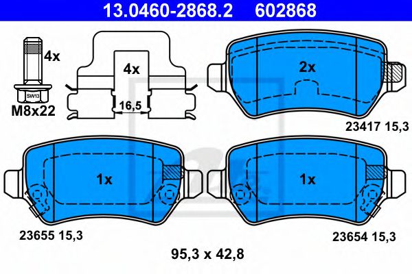 13046028682 ATE Колодки тормозные OPEL ASTRA G/ASTRA H/MERIVA/ZAFIRA B 98- задн.
