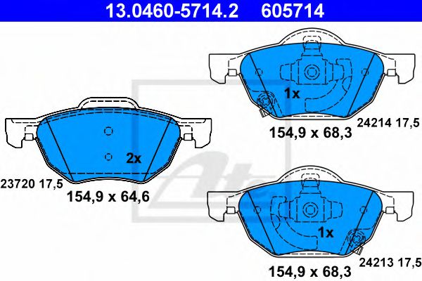 13046057142 ATE Колодки тормозные HONDA ACCORD 03- перед.