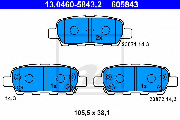 13046058432 ATE Колодки тормозные INFINITI/NISSAN FX35/FX37/FX45/JUKE/TIIDA/QASHQAI/X-TRAIL 01- задн.