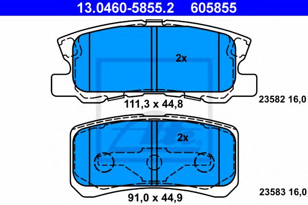13046058552 ATE Колодки тормозные MITSUBISHI ASX/OUTLANDER/PAJERO 02- задн.