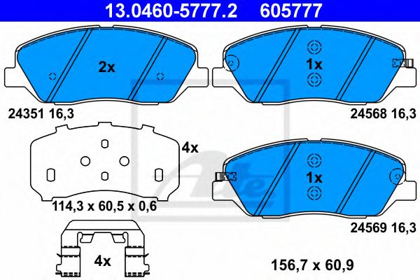 13046057772 ATE Колодки тормозные HYUNDAI/KIA SANTA FE/SORENTO 06- перед.