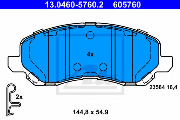 13046057602 ATE Колодки тормозные MITSUBISHI/JEEP/DODGE ASX/LANCER 9/LANCER 10/COMPASS/CALIBER 03- передн.