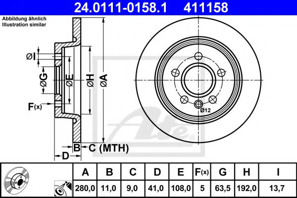 24011101581 ATE Диск тормозной FORD/VOLVO FOCUS 2/C-MAX/C30/C70/S40/V50 04- задн.