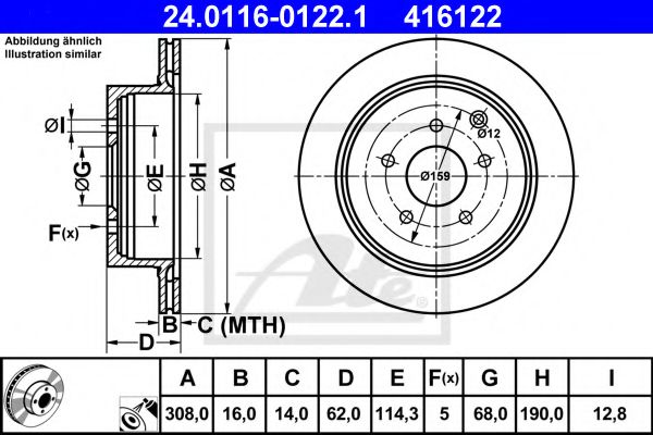 24011601221 ATE Диск тормозной NISSAN/INFINITI MURANO/FX-35/FX-45 задн. 308x16