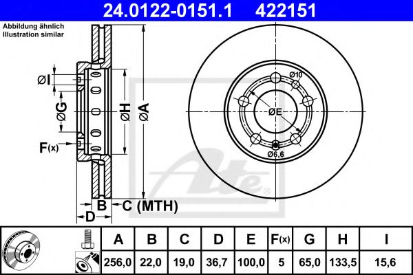 24012201511 ATE Диск тормозной VAG A1/A2/A3/FABIA/OCTAVIA/ROOMSTER/BORA/GOLF4/POLO 96- перед.