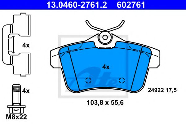 13046027612 ATE КОЛОДКИ PGT 30085008 1.6 HDI, 1.6 THP1.6 VTI2.0 HDI 1.6 16V 09-ЗАД