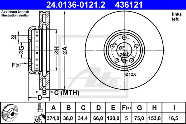 24013601212 ATE Диск тормозной BMW 7(F1) передн.лев. усиленный торм.мех.