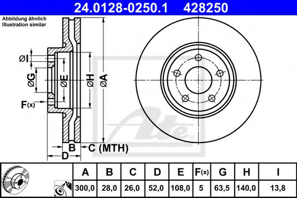 24012802501 ATE Диск тормозной передн, ford: mondeo iv 1.6 ecoboos
