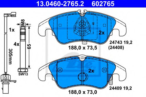 13046027652 ATE Колодки тормозные AUDI A6/A7/Q5 08- передн.
