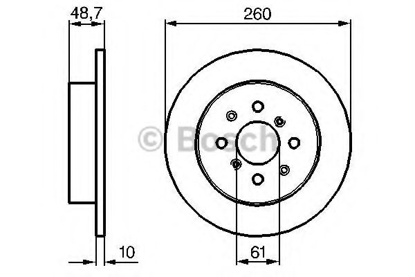 0986479014 BOSCH тормозной диск задний 61 260x10 мин толщ 8мм отв.4 (кол-во в упак 2)