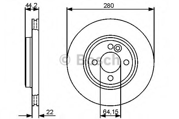 0986479437 BOSCH тормозной диск передний 64.10 280x22 мин толщ 20.4мм отв.4 (кол-во в упак 2)