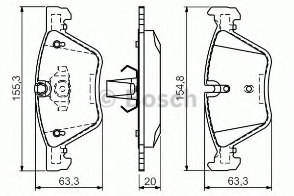 0986494118 BOSCH Колодки тормозные передние 155*63 BMW 5(F10) 10- 2.0-3.0 Bosch
