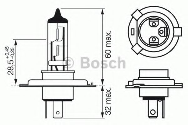 1987302045 BOSCH Лампа Н4 12V 60/55W Bosch Xenon Blue картон 1 шт.