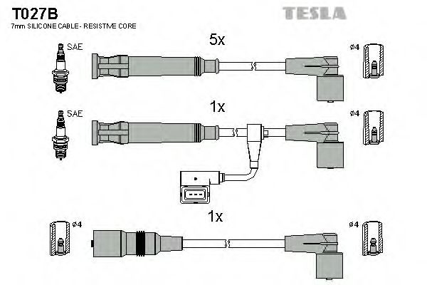 T027B TESLA провода зажигания bmw 5 e34 1988-95, 7 e32 1986-94