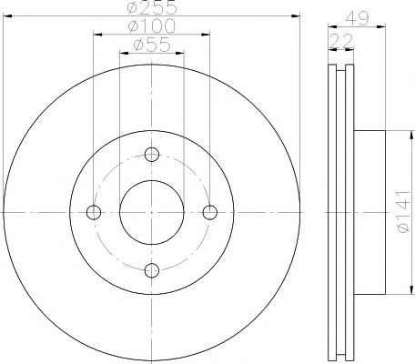 92226300 TEXTAR ТОРМ.ДИСК ПЕР.255X22 4 ОТВ.MIN 2