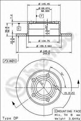 08574314 BREMBO Диск тормозной задний