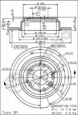 08689810 BREMBO Торм.диск зад.[282x9] 5 отв.[min2]