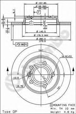 08728814 BREMBO Диск торм зад вент T4 96-