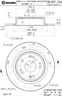 08B27111 BREMBO Диск торм. окраш. Re HO Accord 8- МКПП