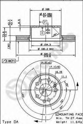 09570420 BREMBO Диск торм пер вент