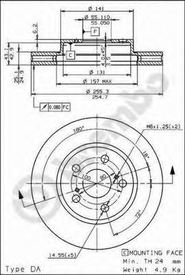 09584410 BREMBO Диск торм.пер.вент.ToyotaCarina E