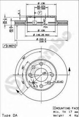 09863510 BREMBO Диск торм.пер.вент.Opel Corsa C 1,1,21,7DI
