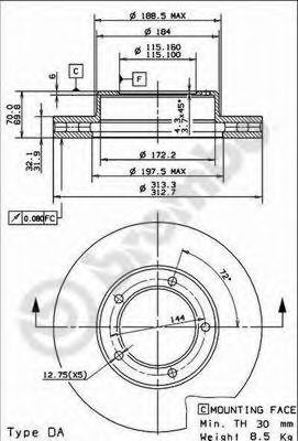 09914311 BREMBO 09.9143.11_диск тормозной передний с покрытием toyota land cruiser 100 4.74.2