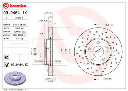 0994641X BREMBO  перфорированный xtra ford focus c-max 1.0i1.6i1.6tdci 07>