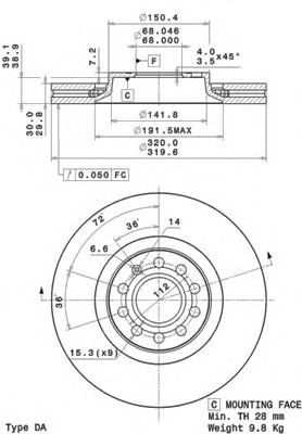 09A59811 BREMBO Торм.диск пер.вент.[32x3] 5 отв.min2