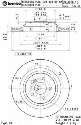 09A81811 BREMBO Диск тормозной задний