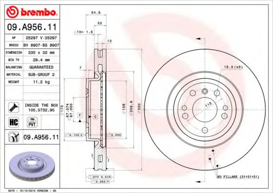 09A95611 BREMBO Диск тормозной передний