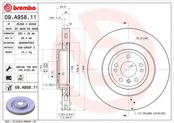 09A95811 BREMBO Диск тормозной передний л=п Brembo