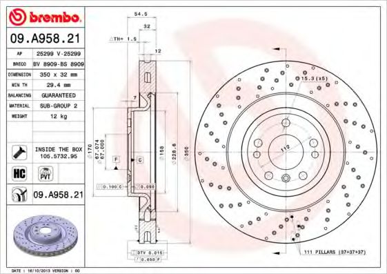 09A95821 BREMBO Диск тормозной передний