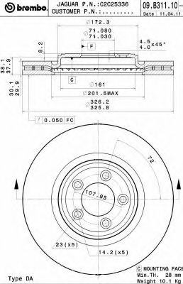 09B31111 BREMBO Диск тормозной передний