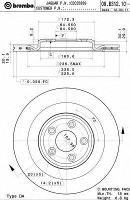 09B31211 BREMBO Диск тормозной задний