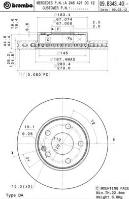 09B34341 BREMBO   Fr MB (W176W246) . 11-