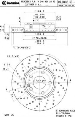 09B43651 BREMBO Диск торм.пер. MB A B CLA GLA-cl 11- спортпакет