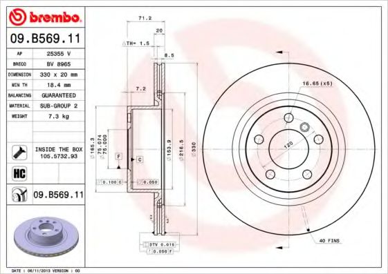 09B56911 BREMBO Диск тормозной 09.b569.11