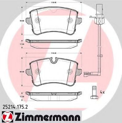 252141752 ZIMMERMANN Колодки торм. задн. [вкл. датч. износа]