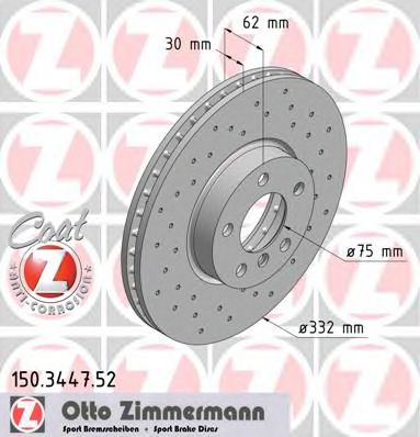 150344752 ZIMMERMANN Диск тормозной передний (перфорированный)